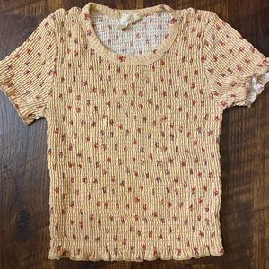 Sky abs Sparrow ribbed flower tan shirt, Women’s Medium